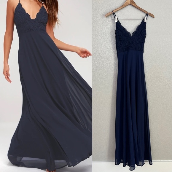 chinese dress ladies Chantay Navy A-Line Maxi Dress w/ Lace main image 0